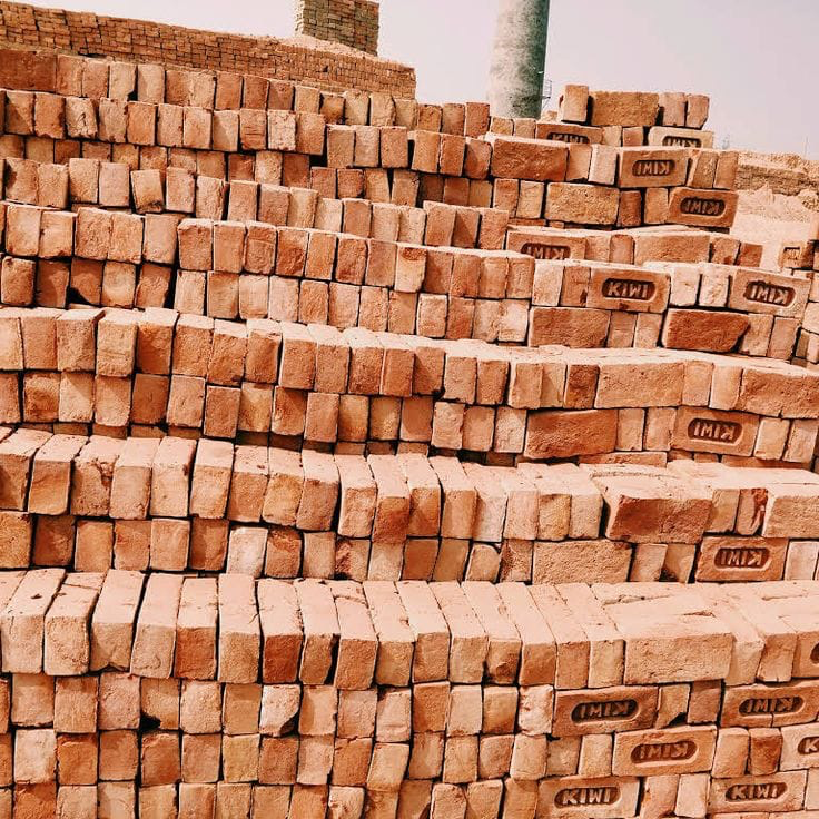 Stacked construction bricks