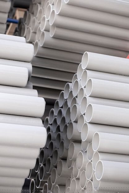 Stock of white PVC pipes